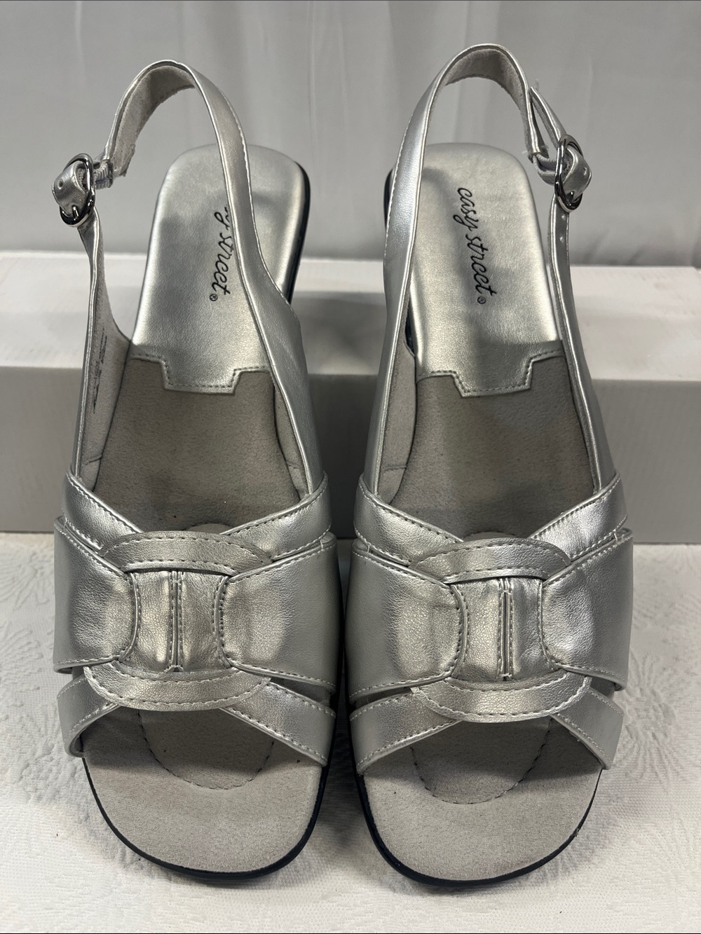 easy street Metallic Silver Slingback Heels